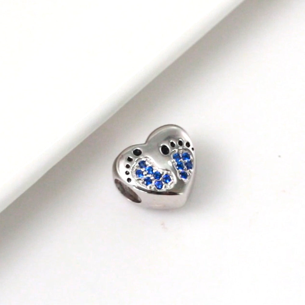 BabyFootprintsHeartCharmforWomenEuropeanBeadCZSterlingSilverGingerLyneCollection_Blue-3