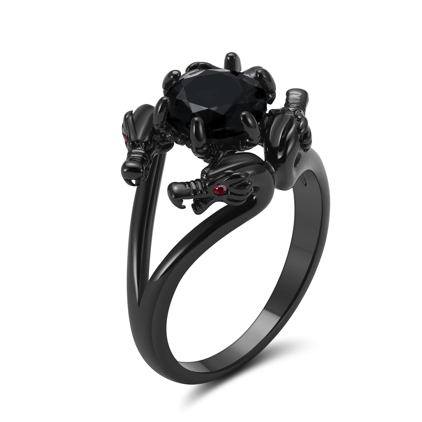 DragonRingforWomenSolitaireCzBlackGothicEngagementRingGingerLyneCollection_Black-1
