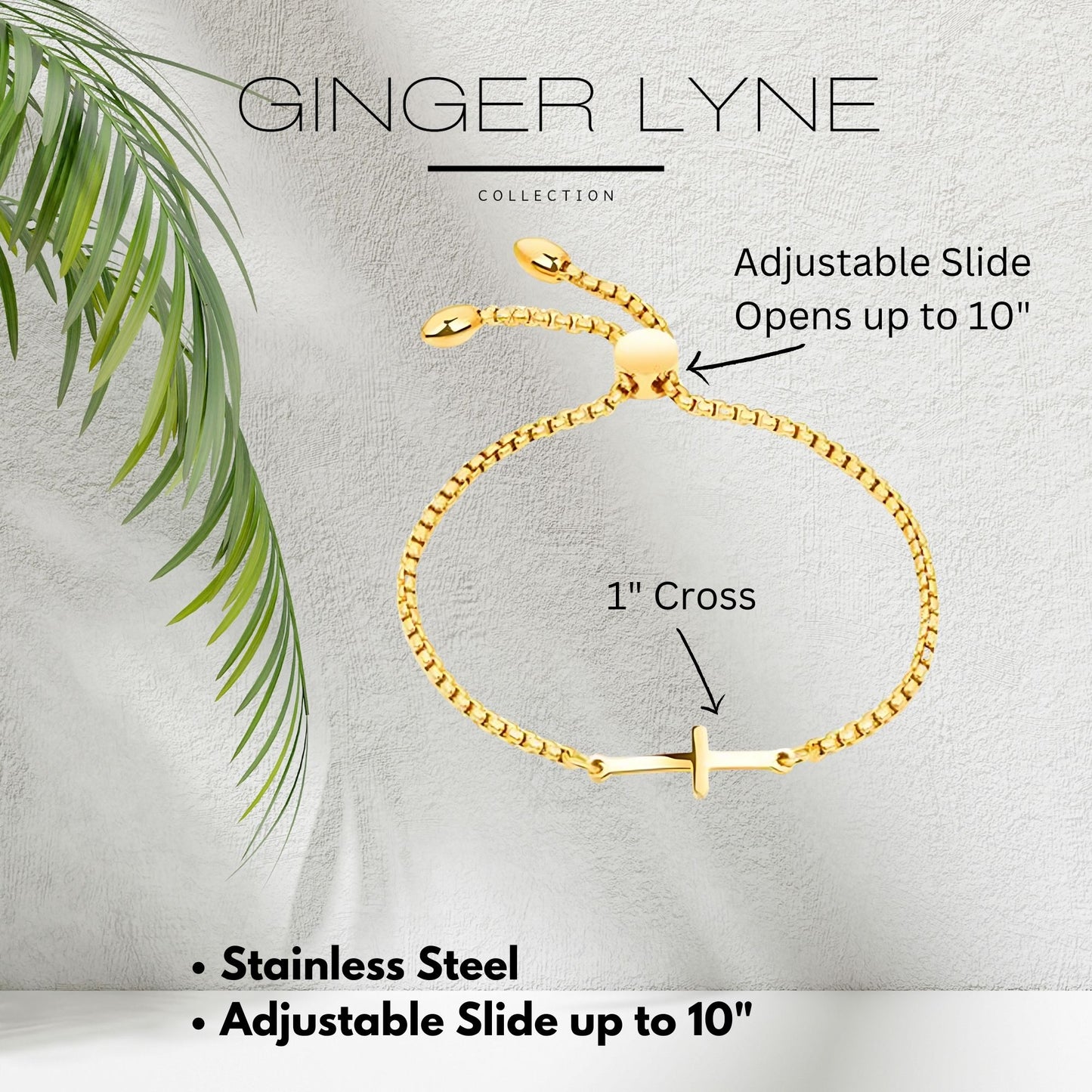 ReligiousCrossBraceletbyGingerLyneAdjustableStainlessSteelChainSilverorGoldFinish_Gold-4