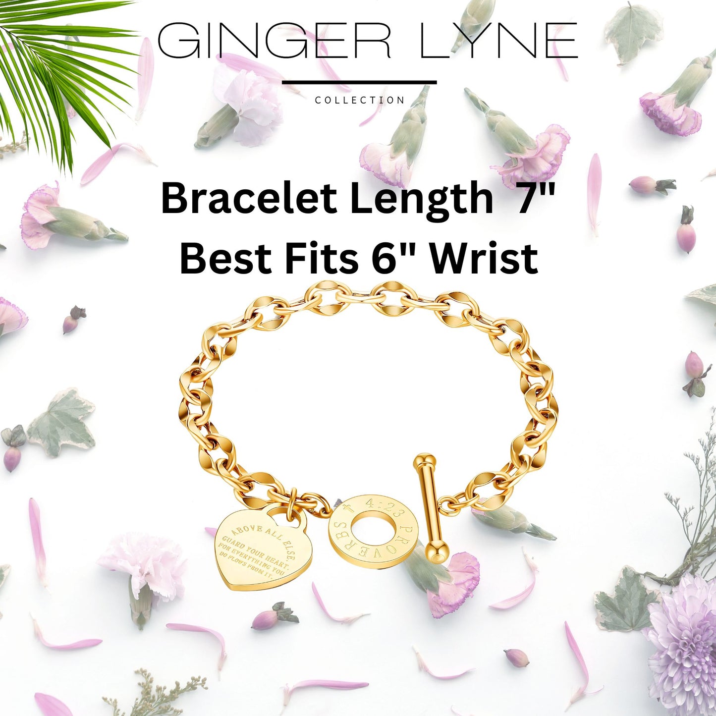 ToggleClaspLinkBraceletforWomenHeartCharmStainlessSteel7"Fits6"WristGingerLyne_Gold-4