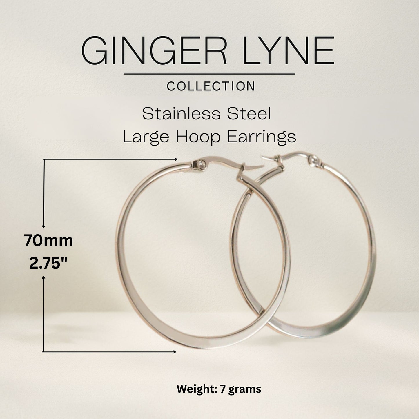 Large Plain Hoop Earrings for Women Silver Tone Stainless Steel Ginger Lyne Collection