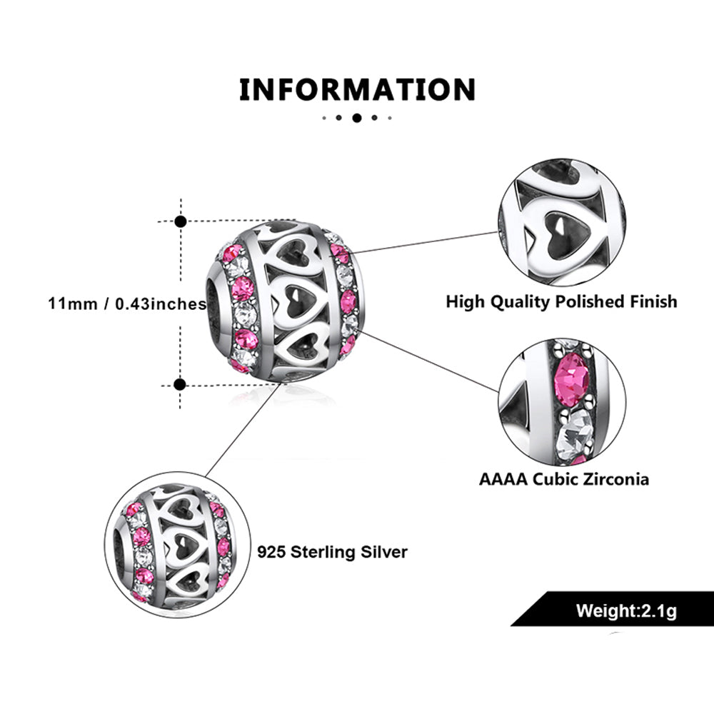 HeartCharmEuropeanBeadSterlingSilverPinkCZGingerLyneCollection_Pink-5