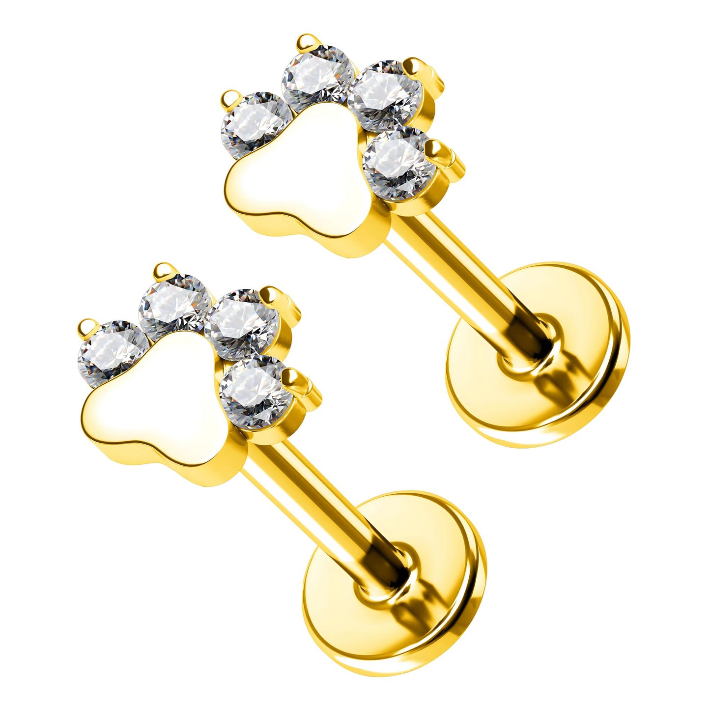 PawPrintFlatBackEarringsforWomenSterlingSilverCartilageHelixLobeBodyPiercingStudsGingerLyne_Gold-1