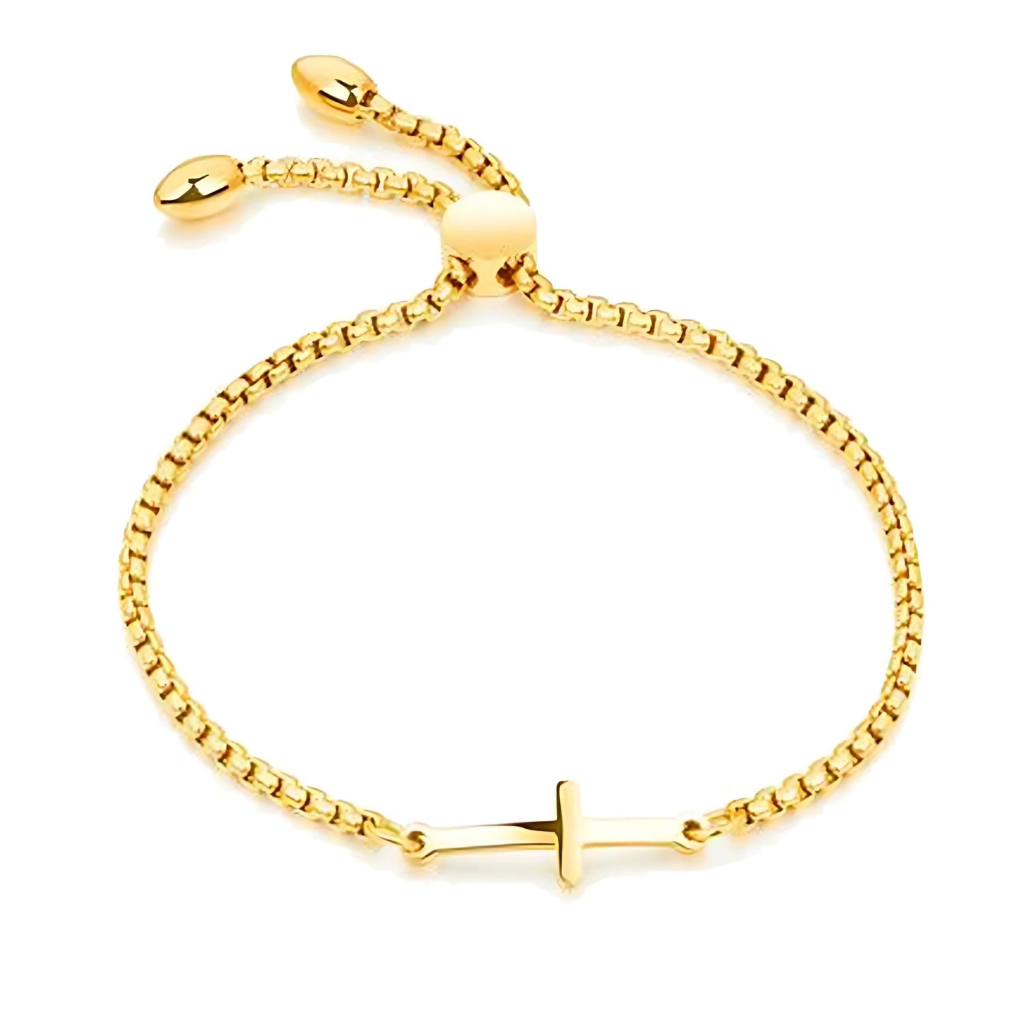 ReligiousCrossBraceletbyGingerLyneAdjustableStainlessSteelChainSilverorGoldFinish_Gold-1