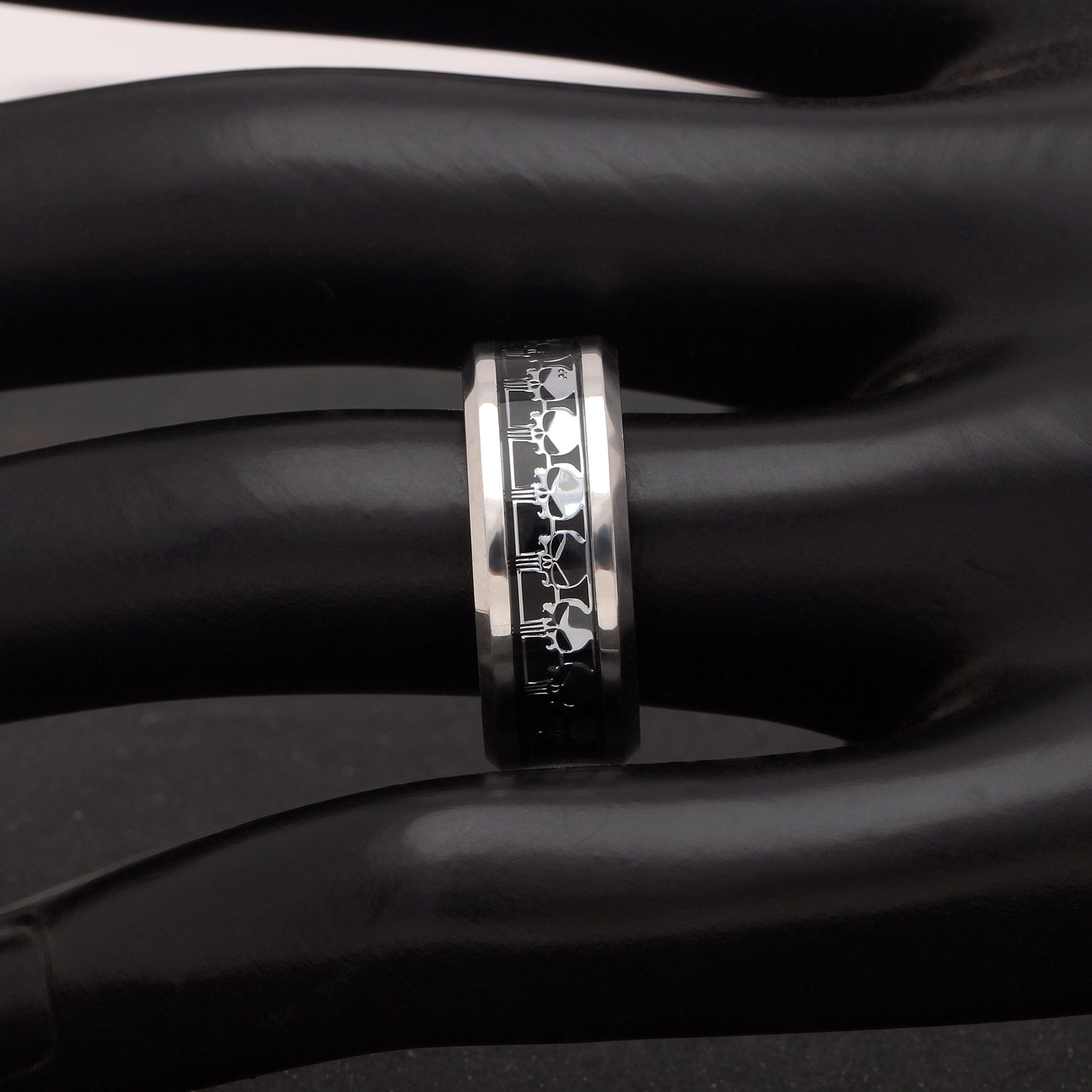 SkullsWeddingBandRingforMenorWomenGothPunkBikerGingerLyneCollection_Black-3