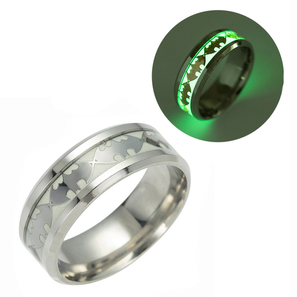 GlowintheDarkBatsSteelWeddingBandRingMenWomenGingerLyneCollection_Silver/Inlay-2