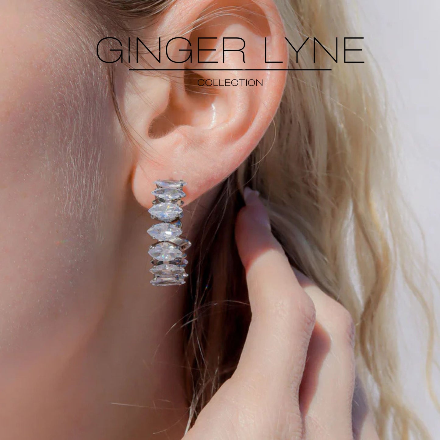 Marquise Hoop Earrings for Women CZ Gold over Silver Stainless Steel Ginger Lyne Collection