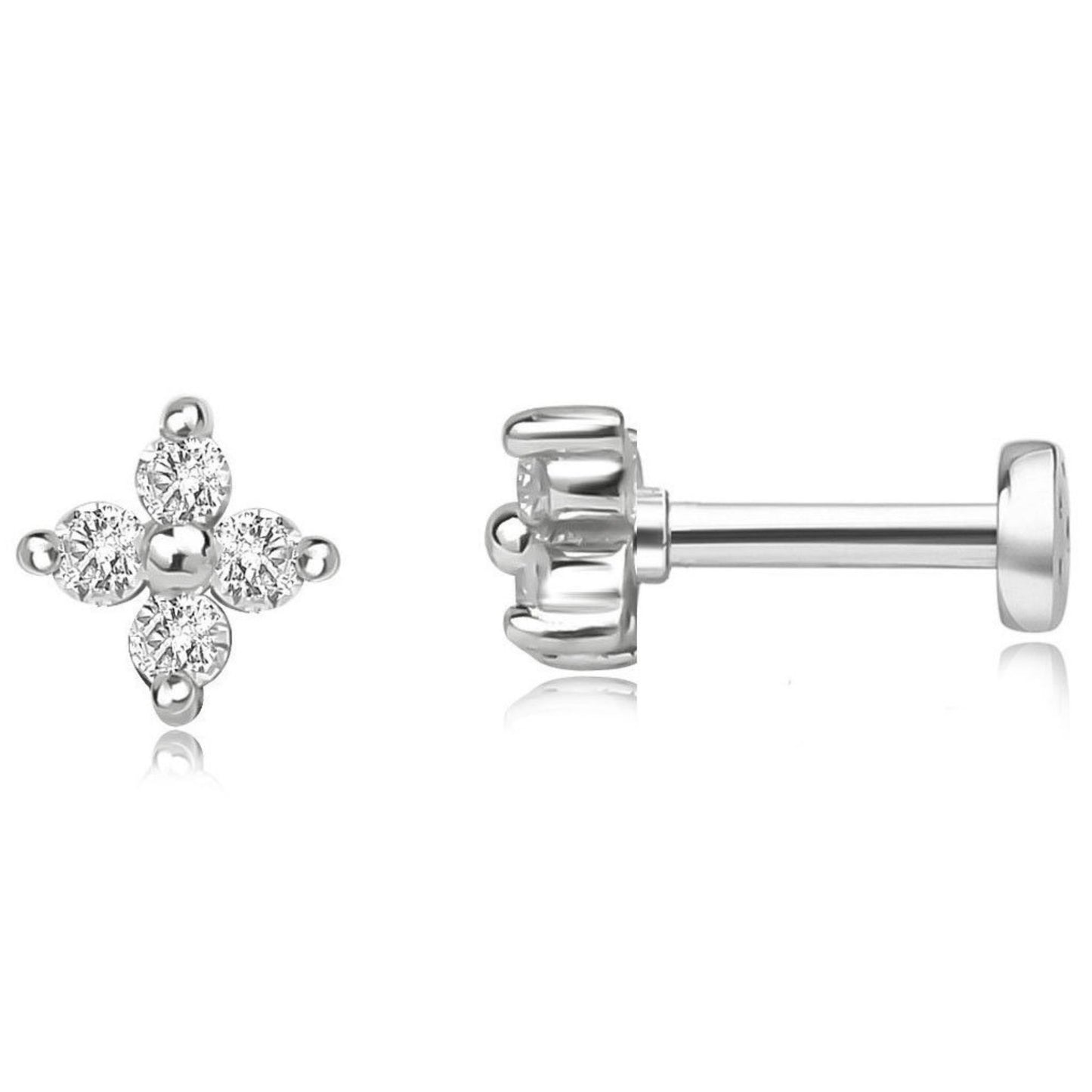 Cubic Zirconia Flat Back Stud Earrings by Ginger Lyne Gold Sterling Silver 5A CZ Body Jewelry