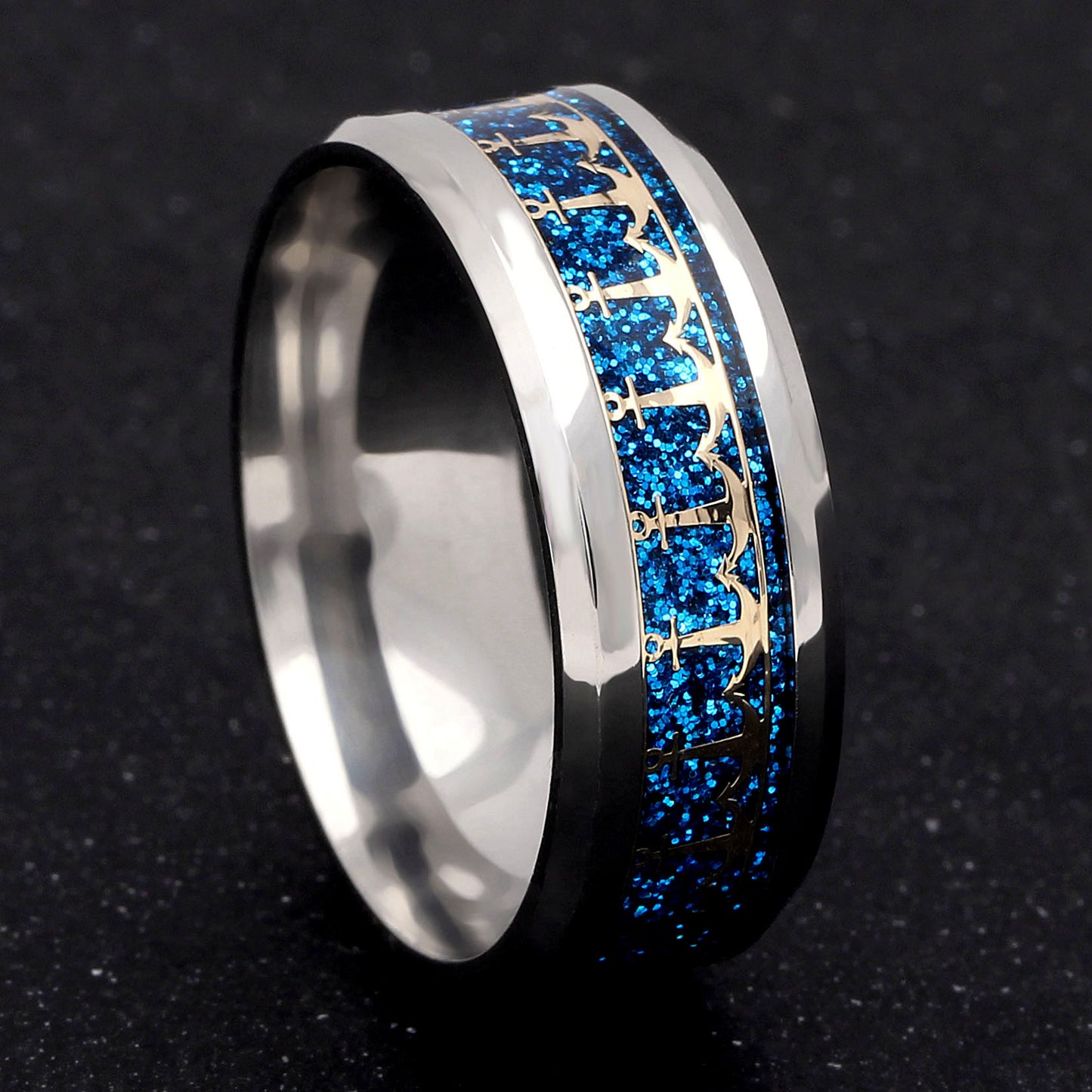 AnchorsWeddingBandRingWomenMenStainlessSteelBlueGingerLyneCollection_Silver-2