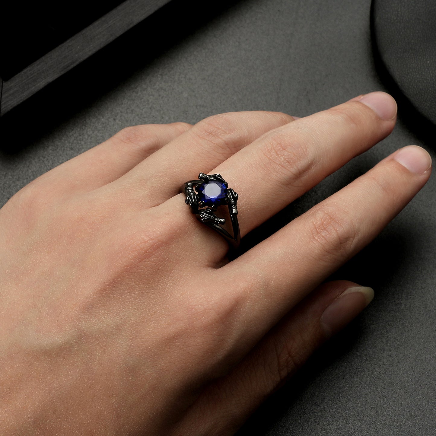 DragonRingforWomenSolitaireCzBlackGothicEngagementRingGingerLyneCollection_Blue-6