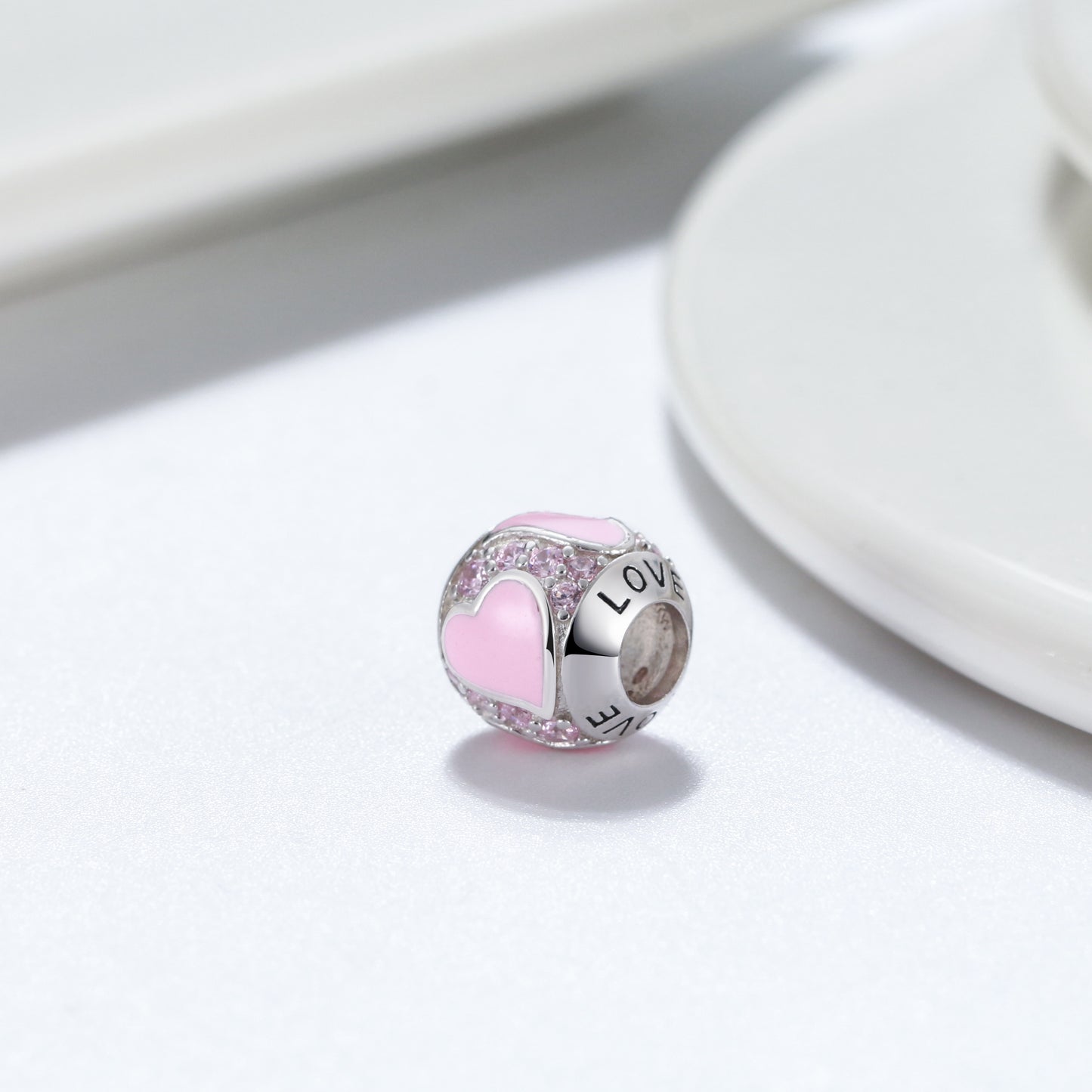 LoveHeartCharmEuropeanBeadSterlingSilverPinkCZGingerLyneCollection_Pink-4