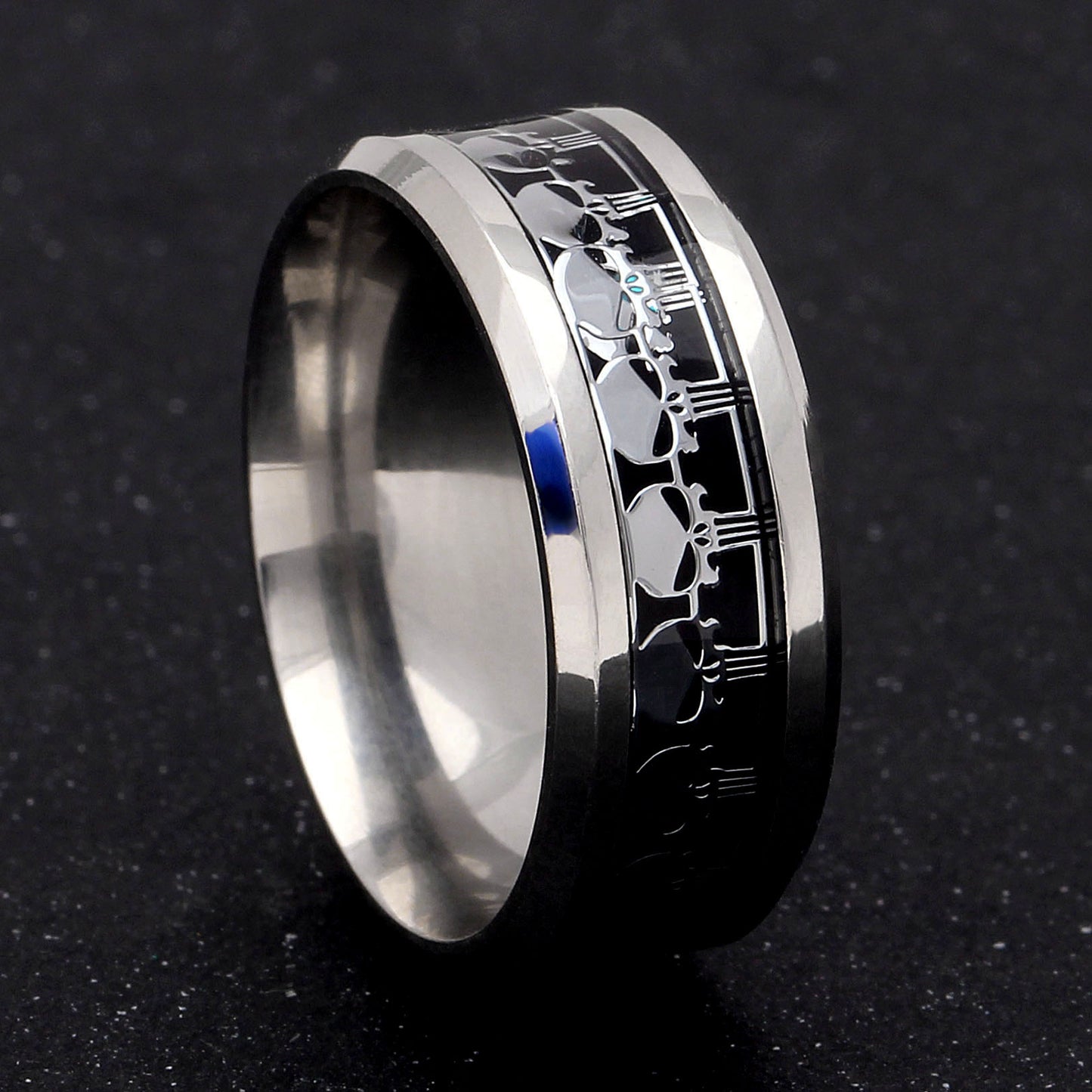 SkullsWeddingBandRingforMenorWomenGothPunkBikerGingerLyneCollection_Black-2