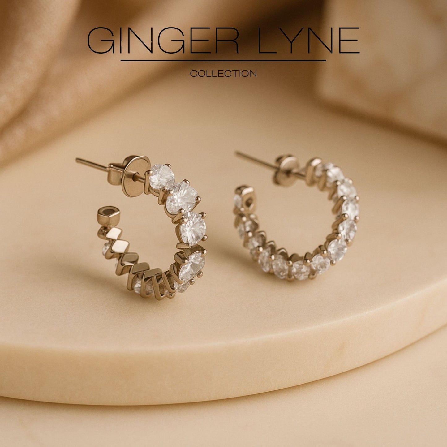 Marquise Hoop Earrings for Women CZ Gold over Silver Stainless Steel Ginger Lyne Collection