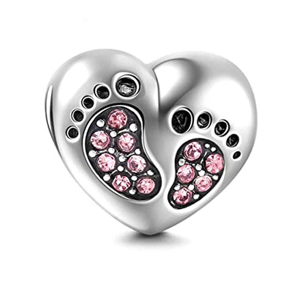 BabyFootprintsHeartCharmforWomenEuropeanBeadCZSterlingSilverGingerLyneCollection_Pink-1
