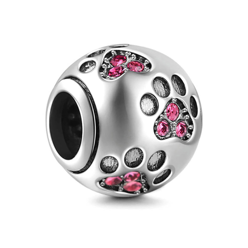 DogPuppyPawPrintCharmEuropeanBeadPinkCZSterlingSilverGingerLyneCollection_Pink-1