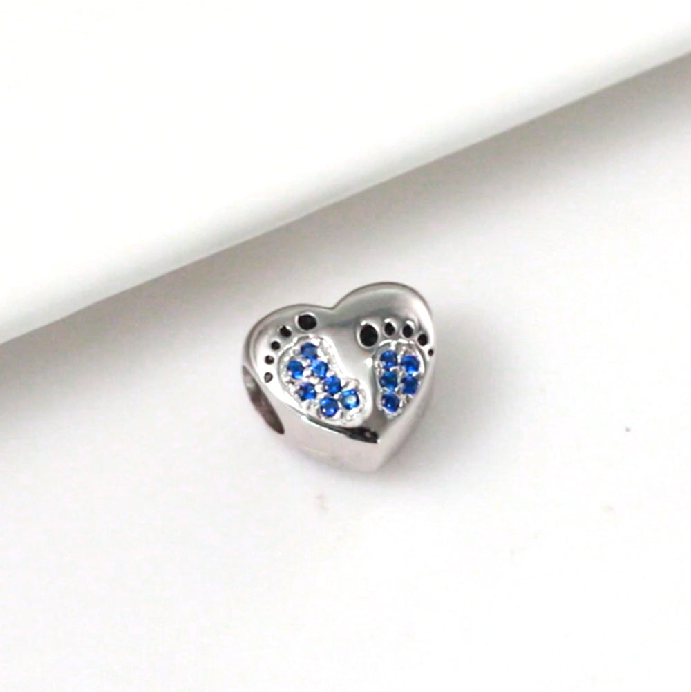 BabyFootprintsHeartCharmforWomenEuropeanBeadCZSterlingSilverGingerLyneCollection_Blue-4