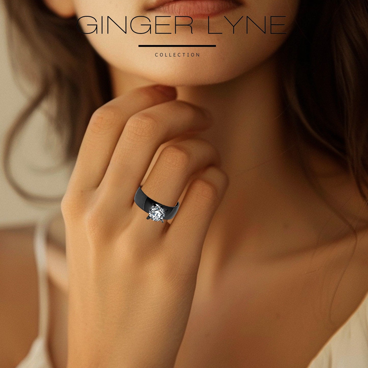 6mmGoldStainlessSteelWomenEngagementRingGingerLyneCollection_Black-6