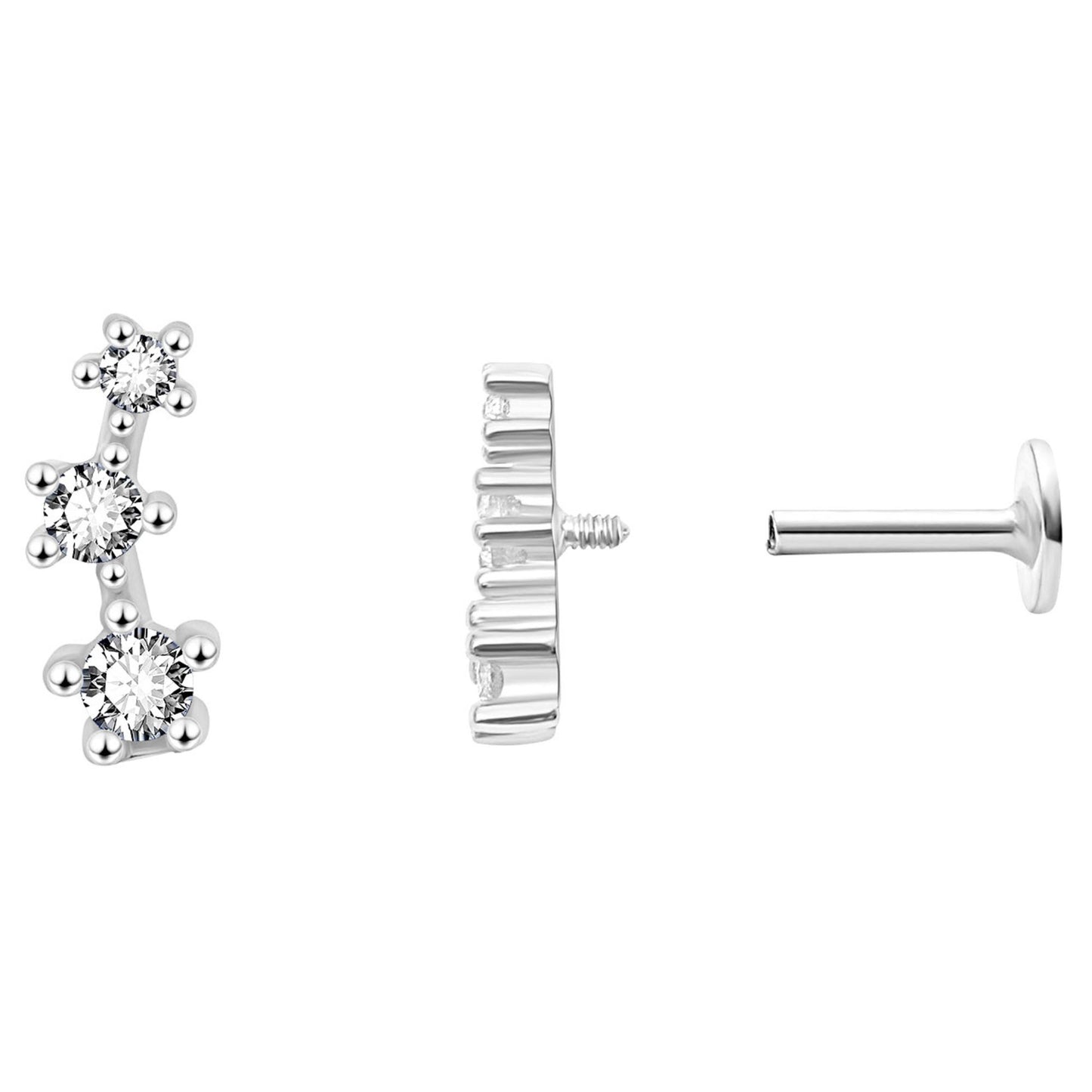 GraduatedCZFlatBackEarringsforWomenSterlingSilverCartilageHelixUpperLobeBodyPiercingStudsGingerLyne_Silver-1