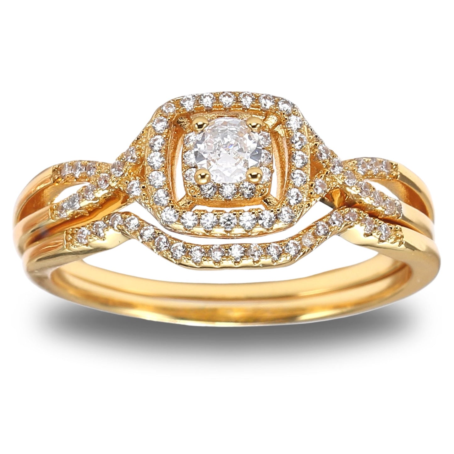 CZWeddingRingSetforWomenHaloEngagementRingWeddingBandGingerLyneCollection_GoldPlated-1