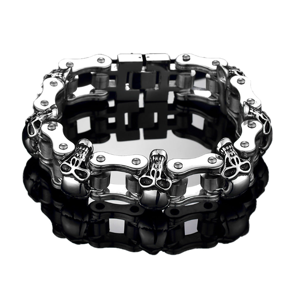 SkullBraceletforMenWomenStainlessSteelMetalBikerPunkGothicGingerLyneCollection_Silver-1