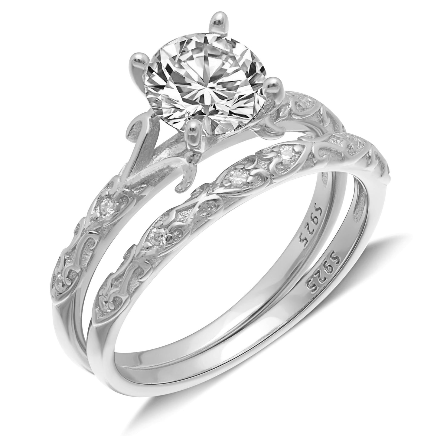 LanelleWeddingRingSetforWomenSterlingSilverEngagementRingMatchingBandbyGingerLyneCollection_Silver-1