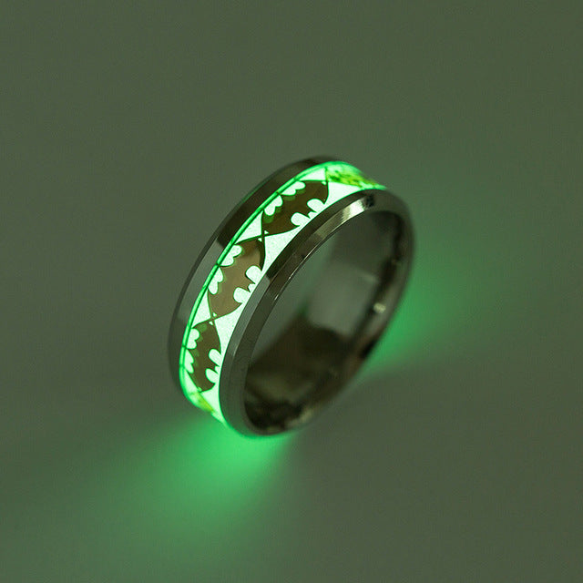 GlowintheDarkBatsSteelWeddingBandRingMenWomenGingerLyneCollection_Silver/Inlay-3