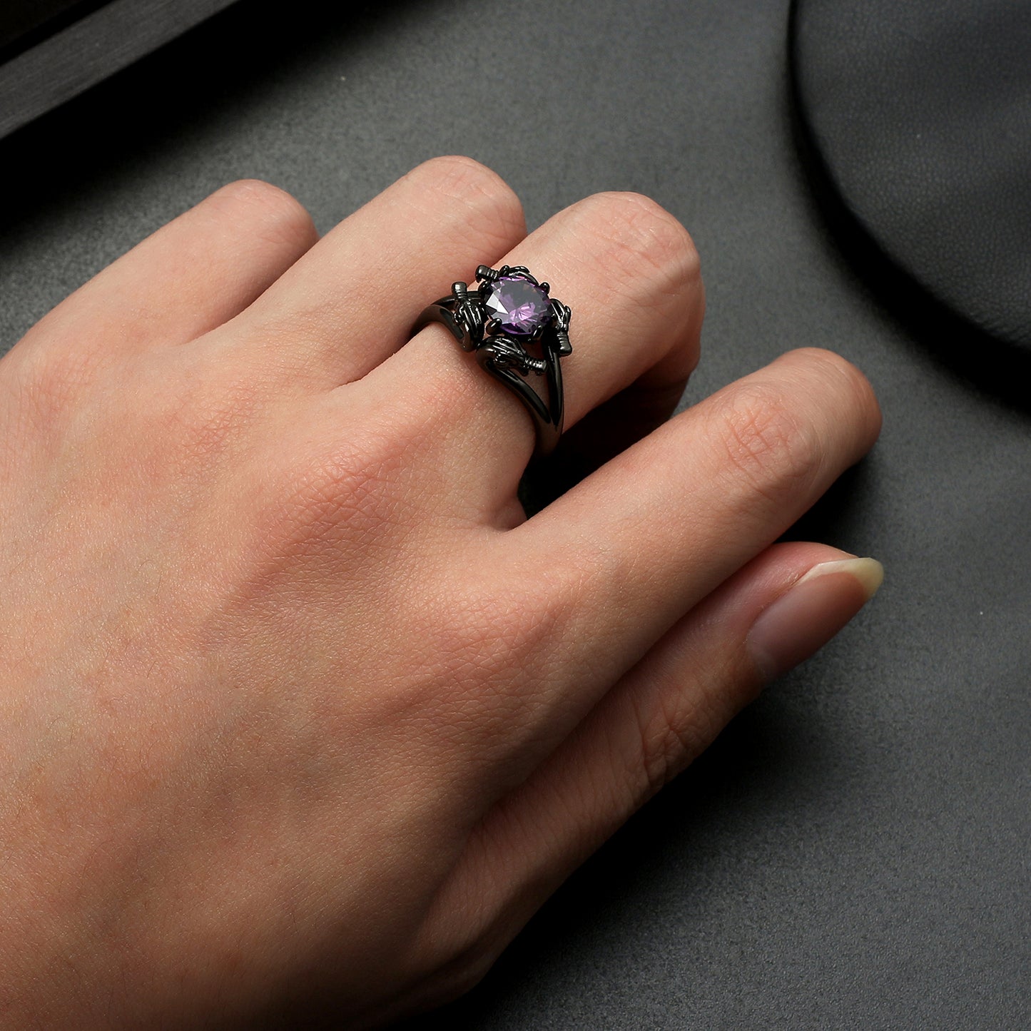 DragonRingforWomenSolitaireCzBlackGothicEngagementRingGingerLyneCollection_Purple-4