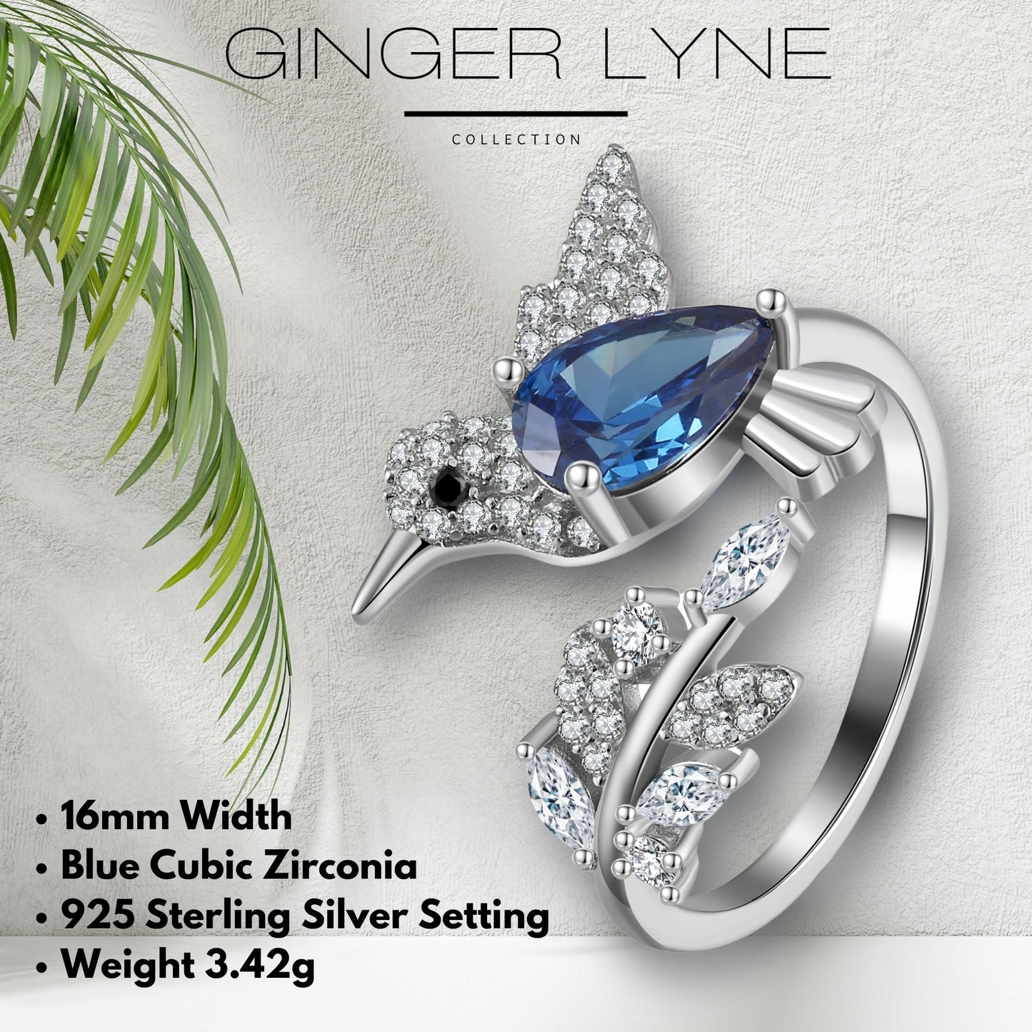 HummingbirdStatementRingBirdBlueCzWomensGingerLyneCollection_Blue-5