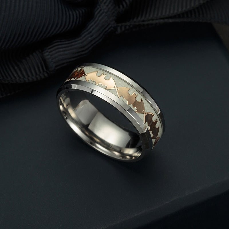 GlowintheDarkBatsSteelWeddingBandRingMenWomenGingerLyneCollection_Gold/Inlay-4