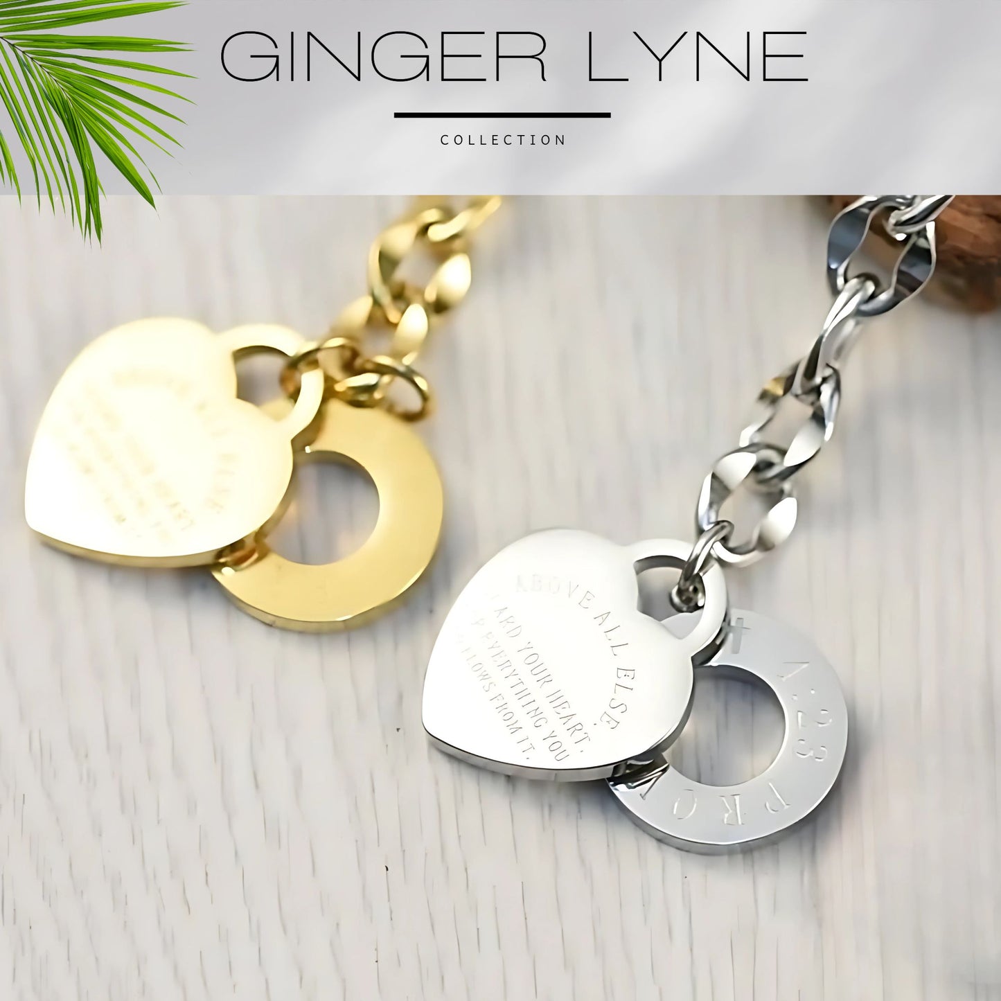 ToggleClaspLinkBraceletforWomenHeartCharmStainlessSteel7"Fits6"WristGingerLyne_Gold-2