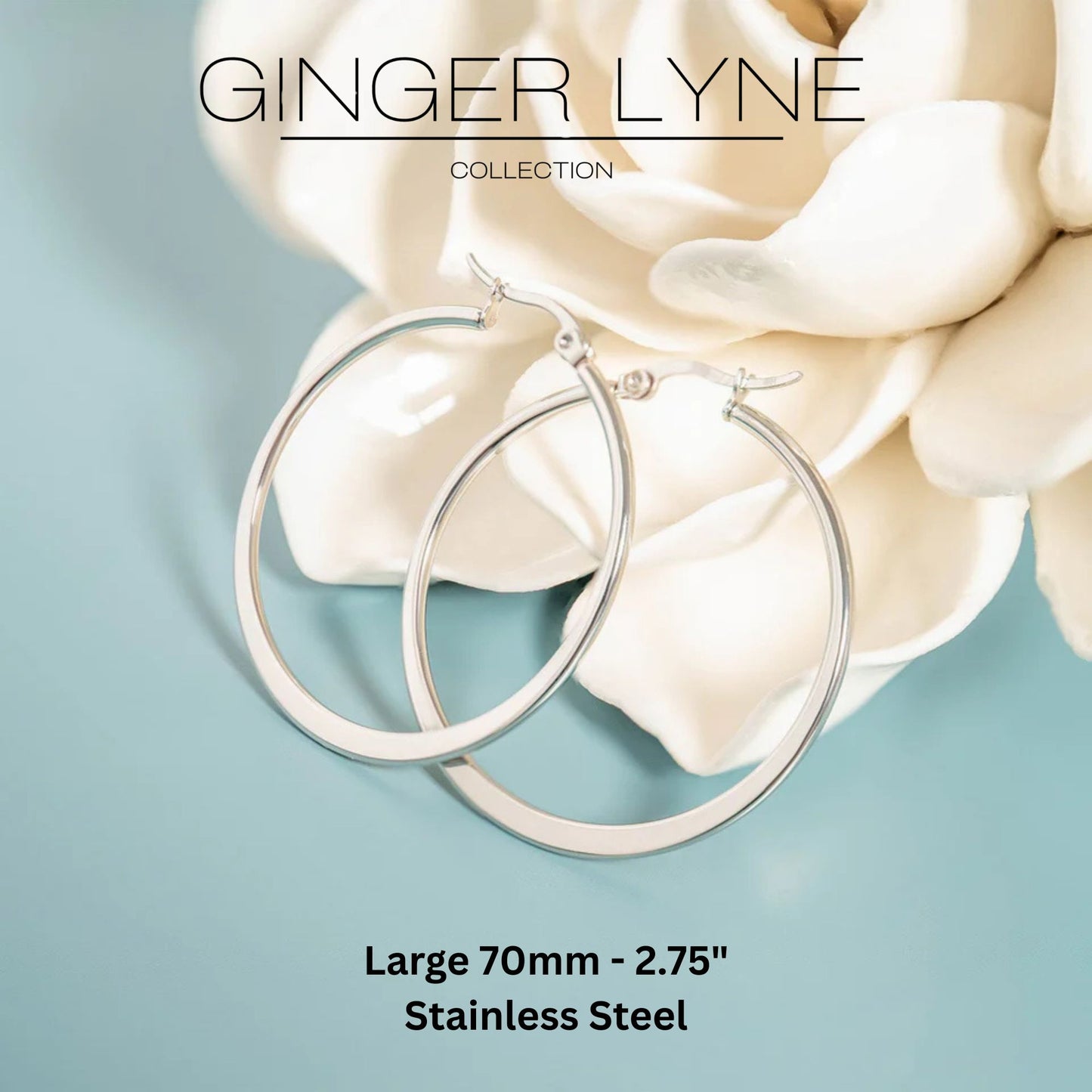 Large Plain Hoop Earrings for Women Silver Tone Stainless Steel Ginger Lyne Collection