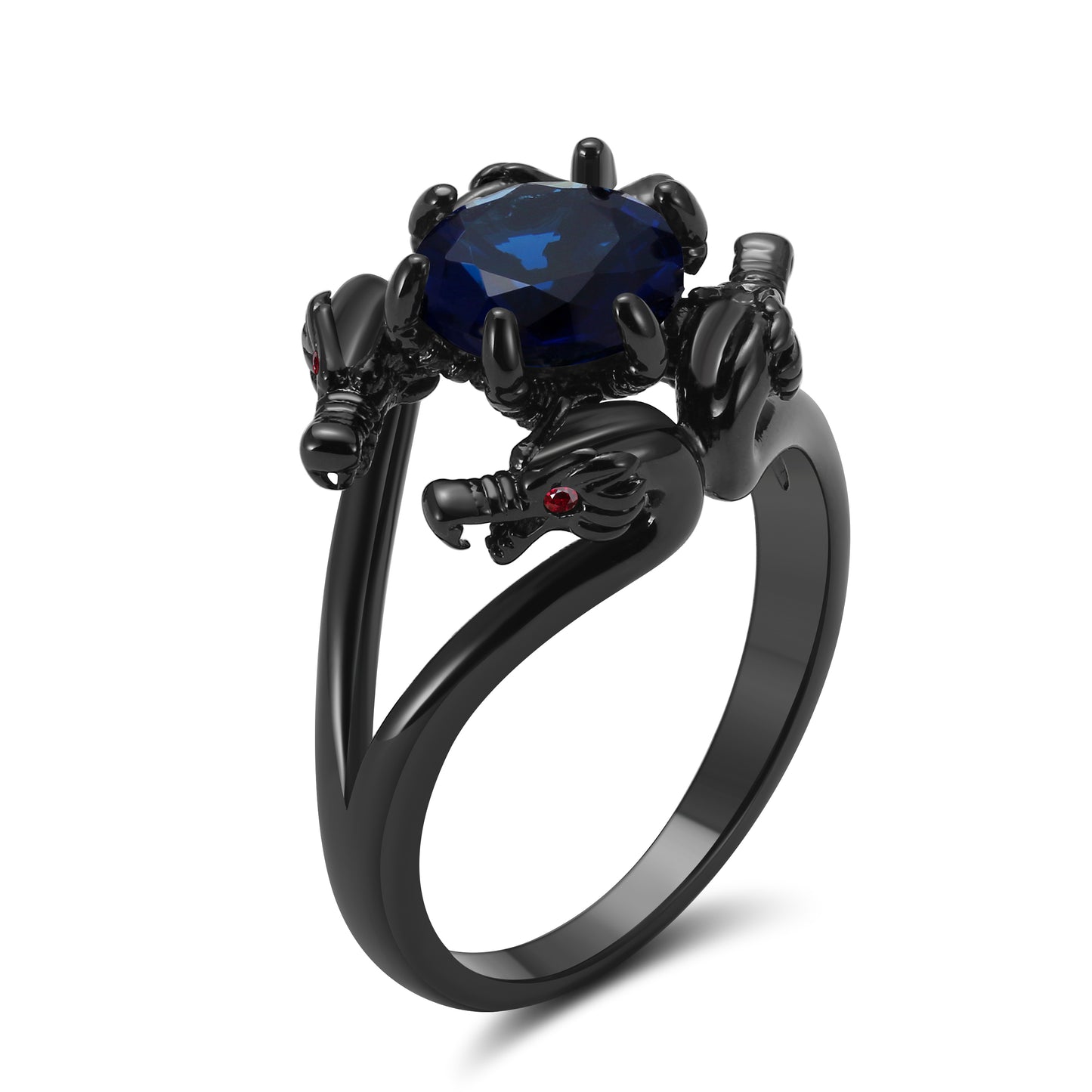 DragonRingforWomenSolitaireCzBlackGothicEngagementRingGingerLyneCollection_Blue-1