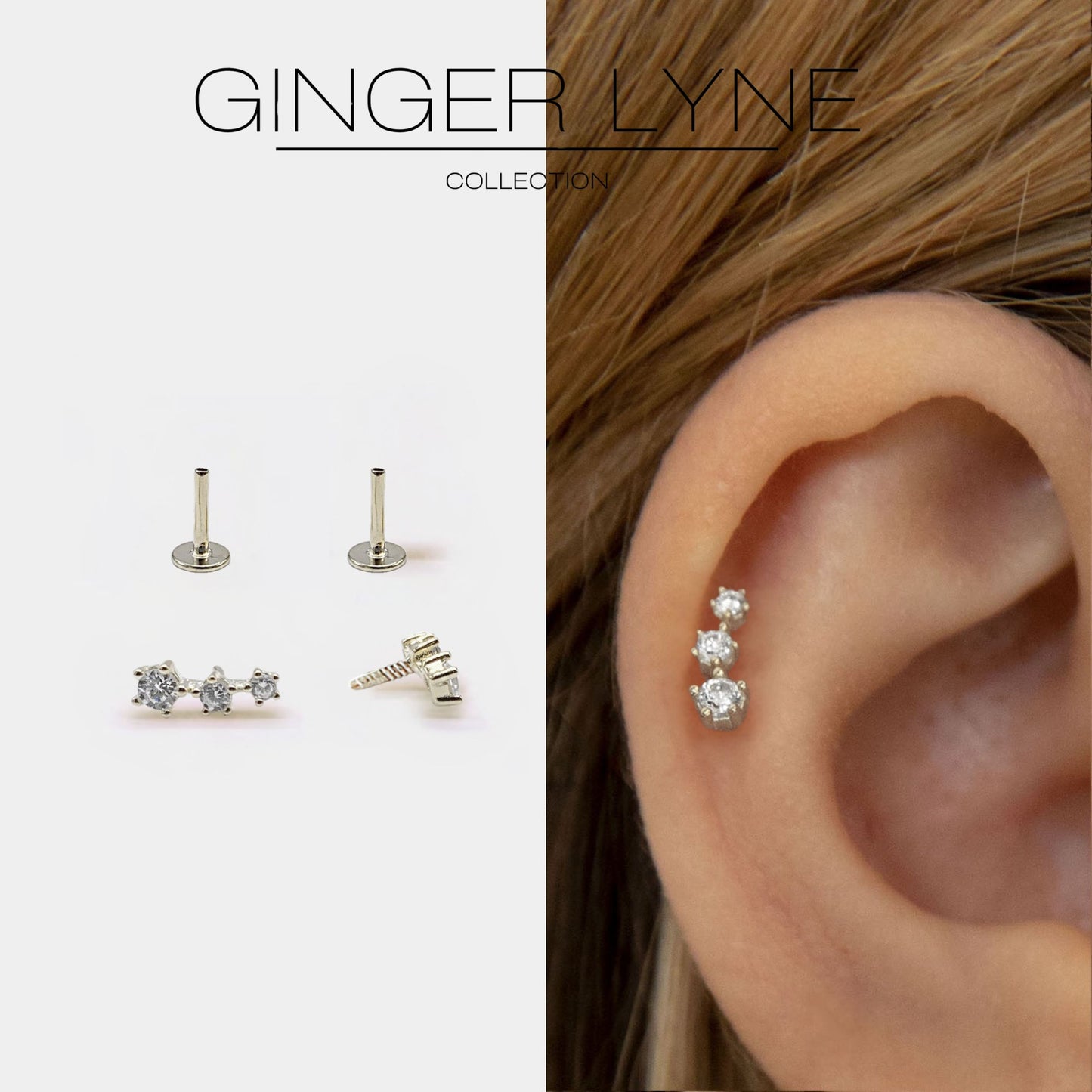 GraduatedCZFlatBackEarringsforWomenSterlingSilverCartilageHelixUpperLobeBodyPiercingStudsGingerLyne_Gold-3