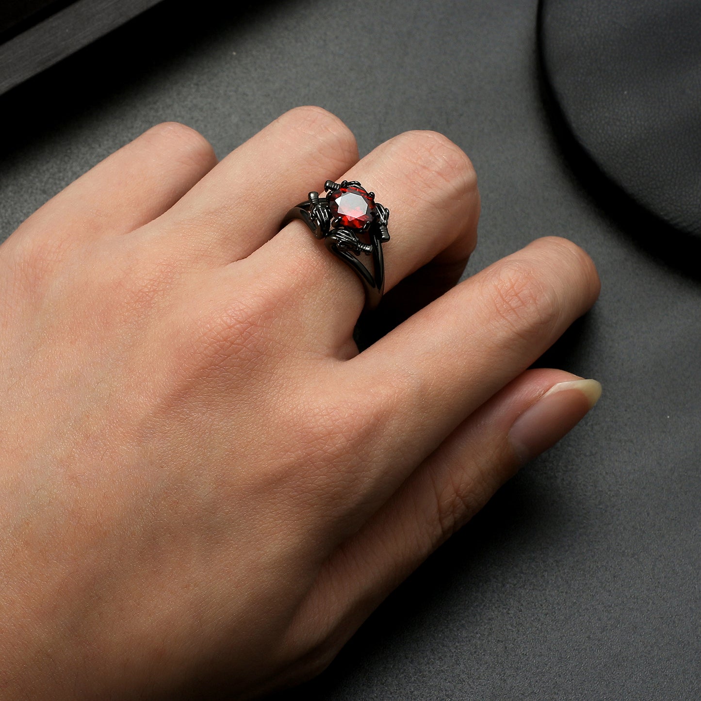 DragonRingforWomenSolitaireCzBlackGothicEngagementRingGingerLyneCollection_Red-6