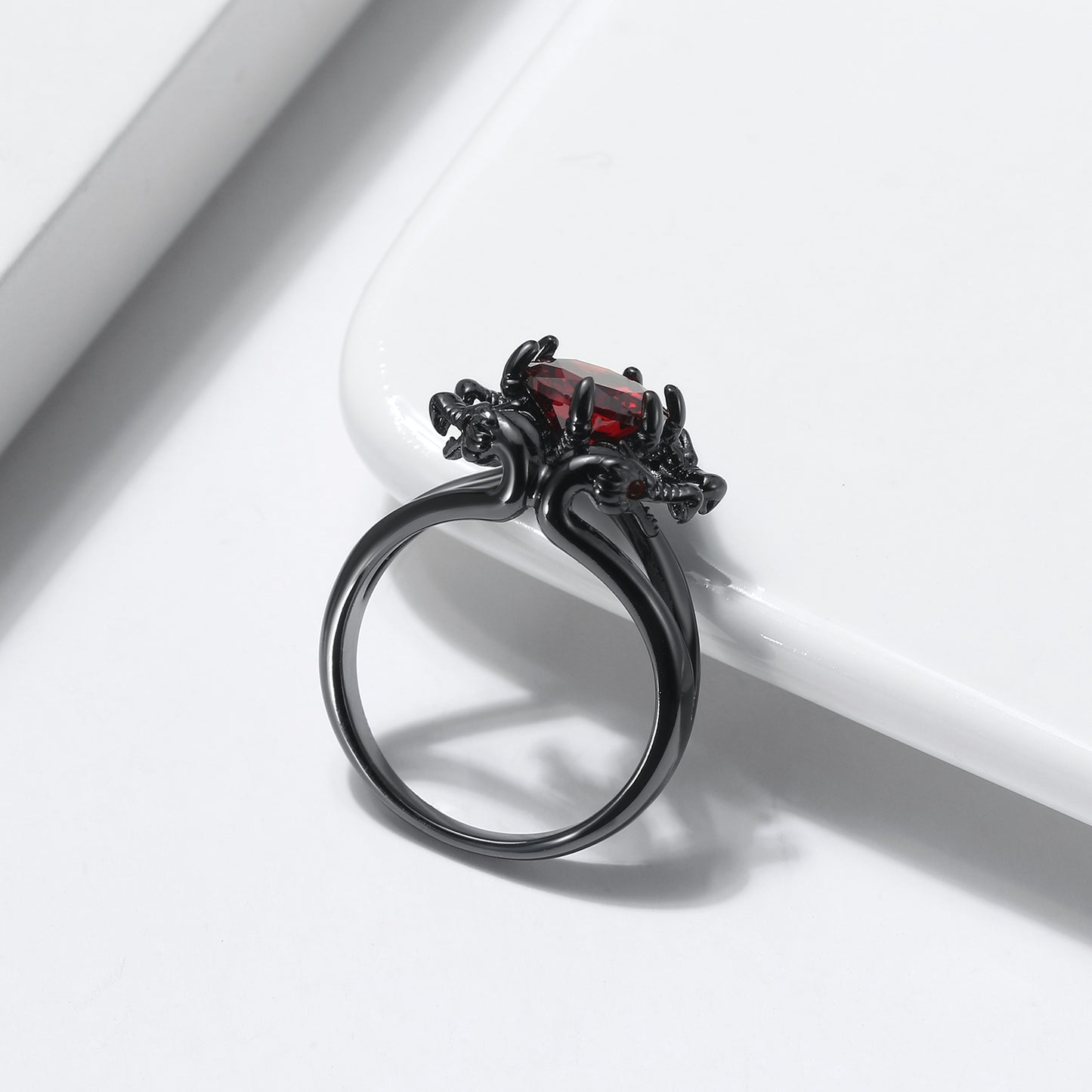 DragonRingforWomenSolitaireCzBlackGothicEngagementRingGingerLyneCollection_Red-4