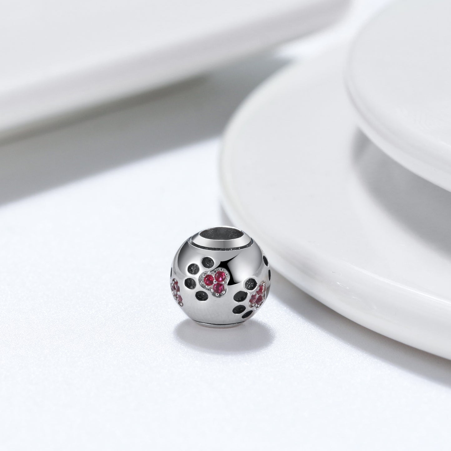 DogPuppyPawPrintCharmEuropeanBeadPinkCZSterlingSilverGingerLyneCollection_Pink-2