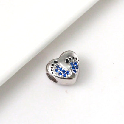 BabyFootprintsHeartCharmforWomenEuropeanBeadCZSterlingSilverGingerLyneCollection_Blue-3