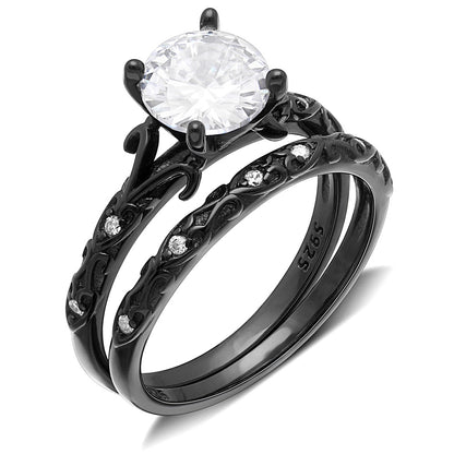 LanelleWeddingRingSetforWomenSterlingSilverEngagementRingMatchingBandbyGingerLyneCollection_Black-1