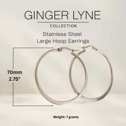 Large Plain Hoop Earrings for Women Silver Tone Stainless Steel Ginger Lyne Collection