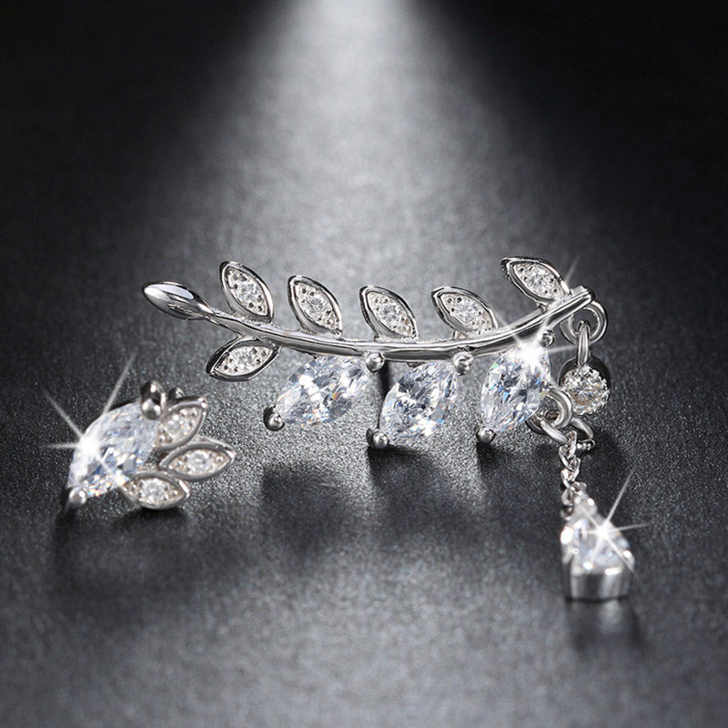 LeafCurvedDangleStudEarringsforWomenClearCubicZirconiaGingerLyneCollection_Clear-3
