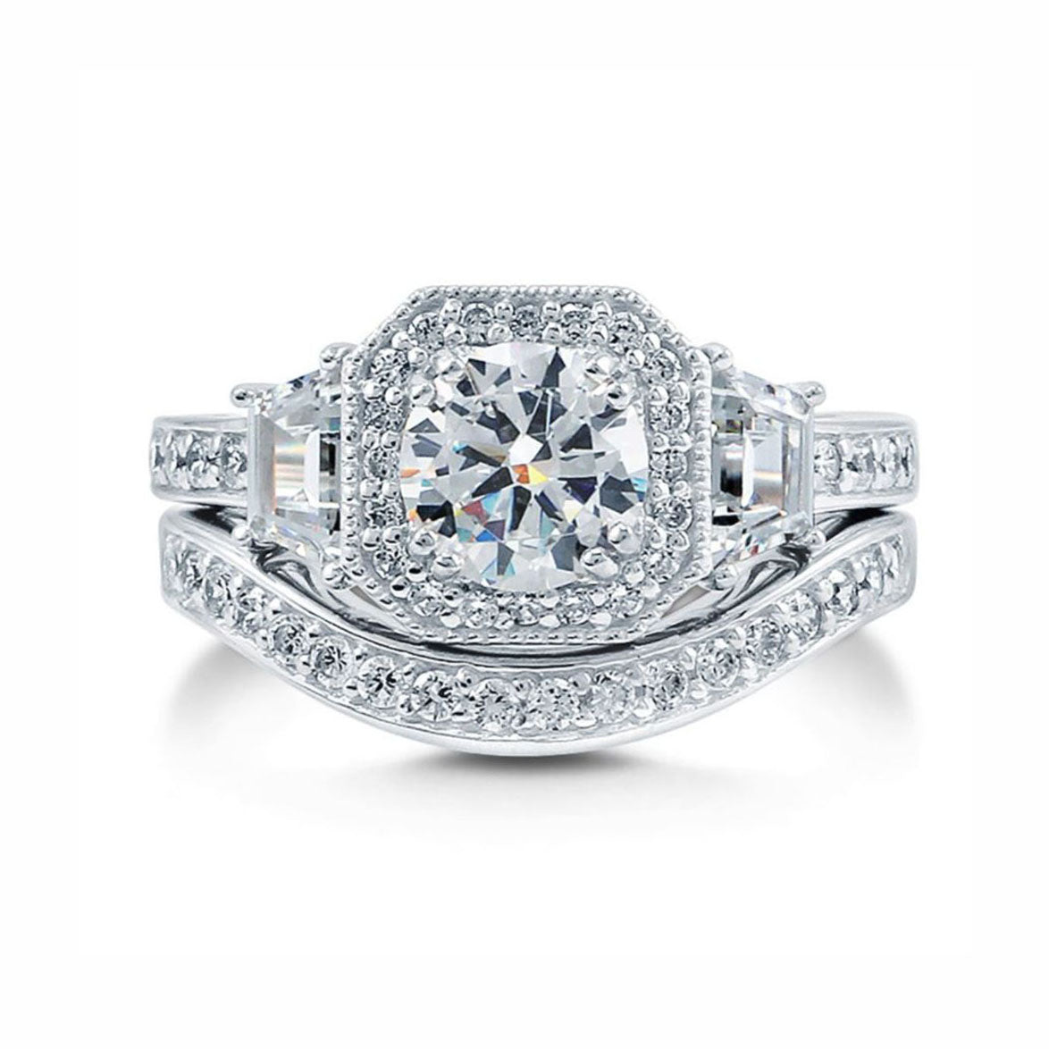 JulieannaWeddingRingSetforWomenSterlingSilverHaloEngagementCzBandGingerLyneCollection_Silver-1