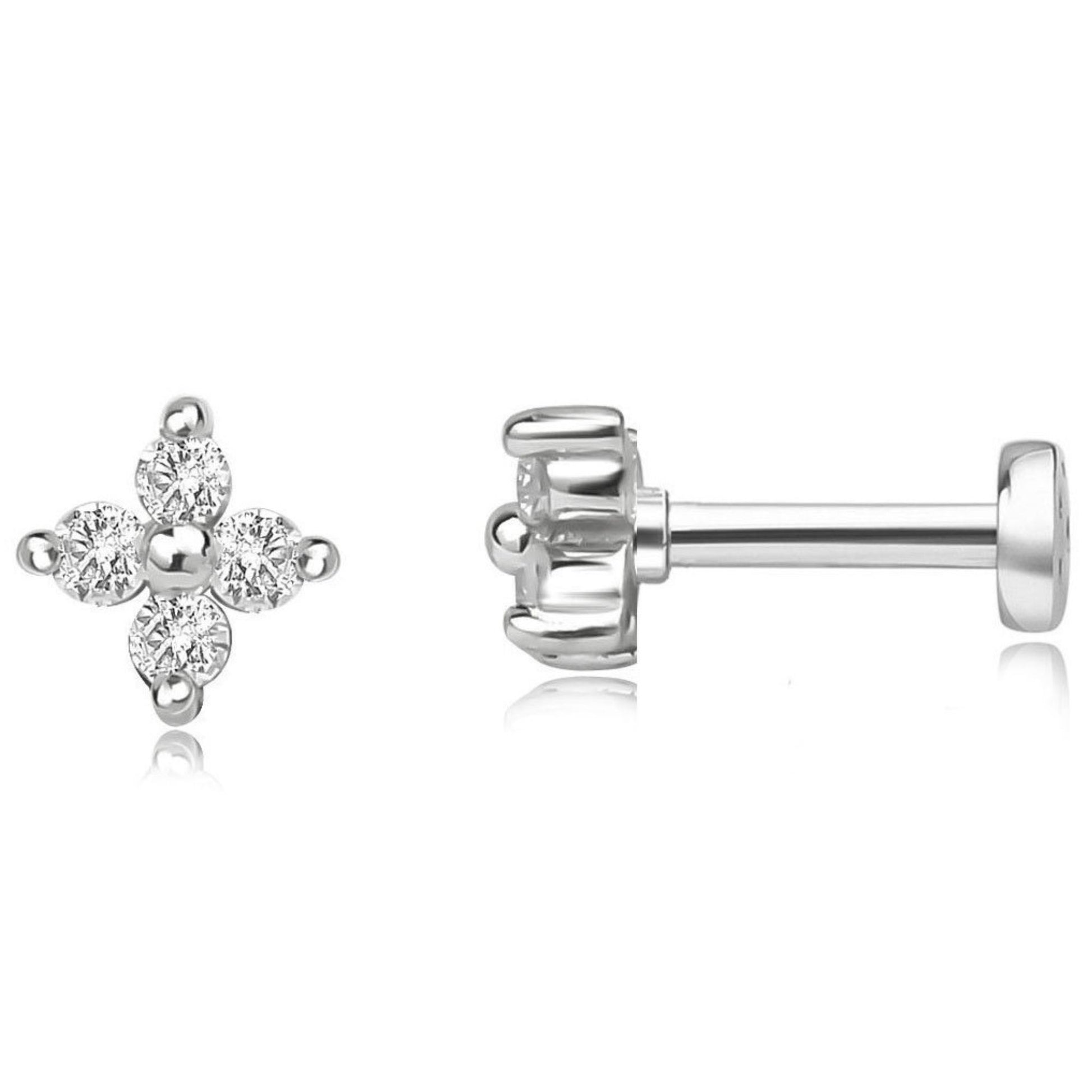 Cubic Zirconia Flat Back Stud Earrings by Ginger Lyne Gold Sterling Silver 5A CZ Body Jewelry