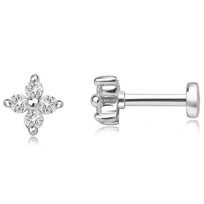 Cubic Zirconia Flat Back Stud Earrings by Ginger Lyne Gold Sterling Silver 5A CZ Body Jewelry