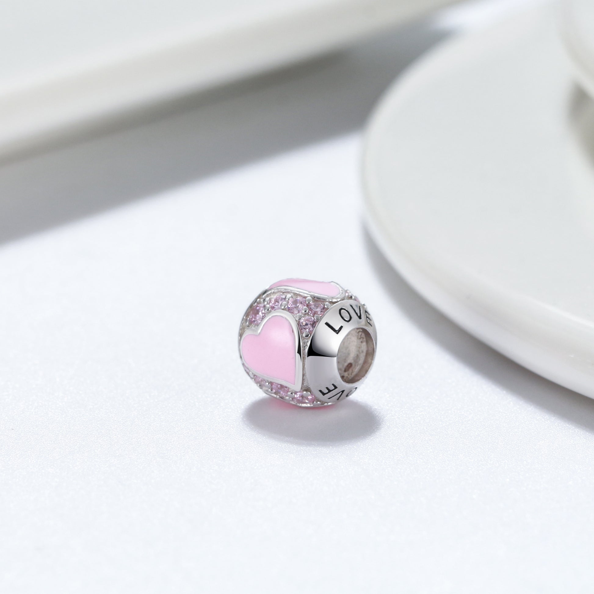 LoveHeartCharmEuropeanBeadSterlingSilverPinkCZGingerLyneCollection_Pink-4