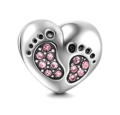 BabyFootprintsHeartCharmforWomenEuropeanBeadCZSterlingSilverGingerLyneCollection_Pink-1