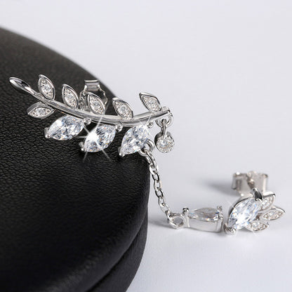 LeafCurvedDangleStudEarringsforWomenClearCubicZirconiaGingerLyneCollection_Clear-5