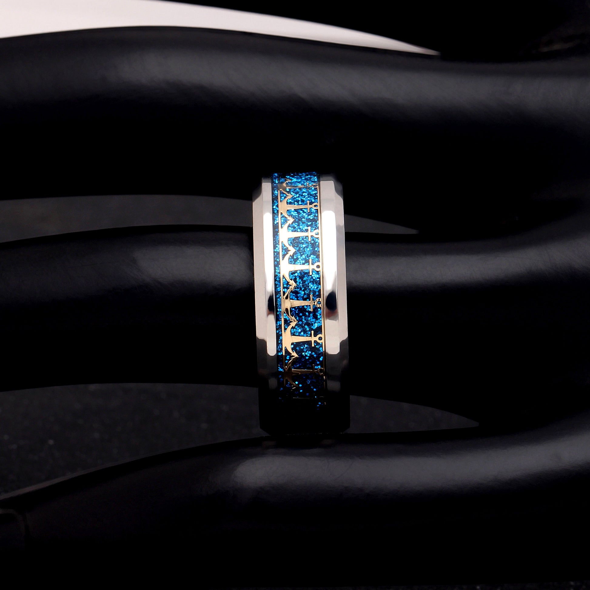 AnchorsWeddingBandRingWomenMenStainlessSteelBlueGingerLyneCollection_Silver-3