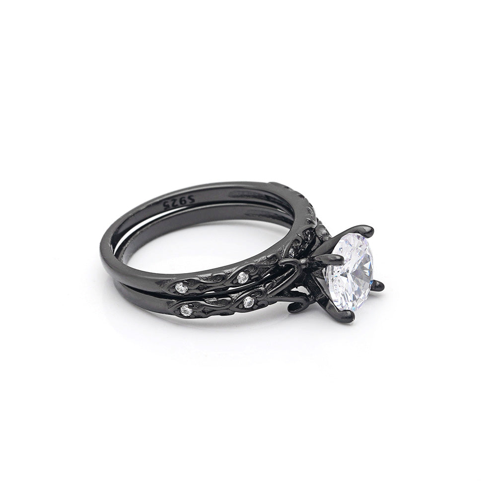 LanelleWeddingRingSetforWomenSterlingSilverEngagementRingMatchingBandbyGingerLyneCollection_Black-3
