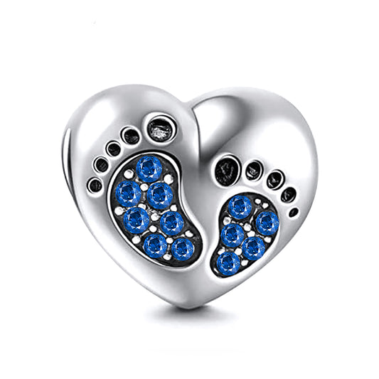 BabyFootprintsHeartCharmforWomenEuropeanBeadCZSterlingSilverGingerLyneCollection_Blue-1