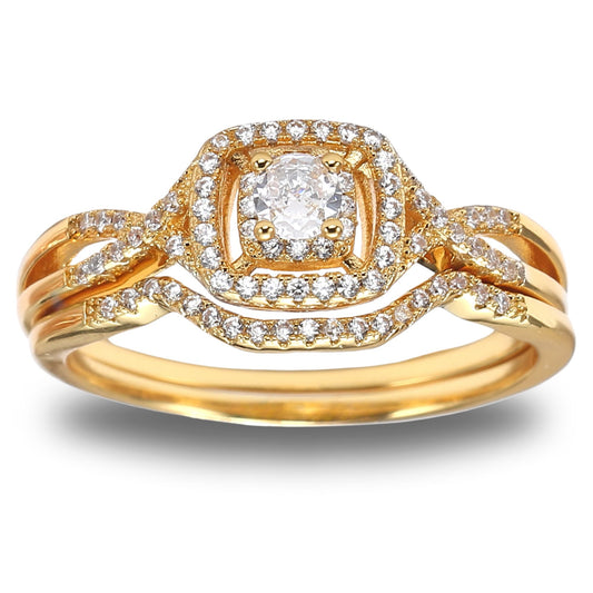 CZWeddingRingSetforWomenHaloEngagementRingWeddingBandGingerLyneCollection_GoldPlated-1